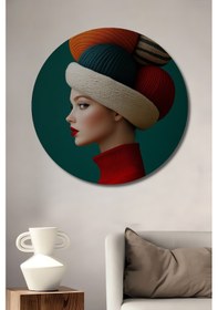 Resim Kadın Portresi Baskı Ahşap Tablo Yuvarlak Duvar Tablosu--4659-7--- 50 X 50 