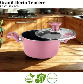 Resim Arzu Çelik 18 Cm Granit Derin Tencere Cam Kapak - Mürdüm 