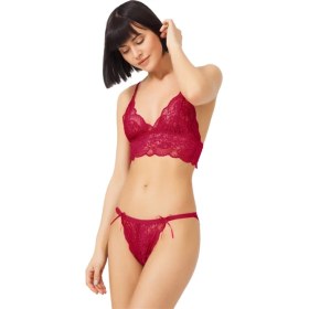 Resim Cottonhill Beauty Cottonhill Bordo Dantelli Transparan Balensiz Kadın Sütyen Takımı 