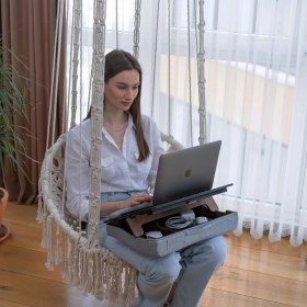 Resim Vigo Wood Minderli Eğim Ayarlanabilir Laptop Sehpası 13" ve 15.6" Taşınabilir Notebook Tablet ve Telefon Bölmeli Masa 