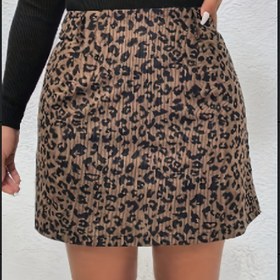 Resim Kadın Leopar Desenli Polar Mini Etek - Kahverengi & Hayvan Desenli, Günlük Kısa Boy, İlkbahar/Sonbahar Modası, Kemer Yok, Günlük Giyim, Leopar Desenli Etek, İlkbahar Sonbahar Giyim, Polar Kumaş Etek 