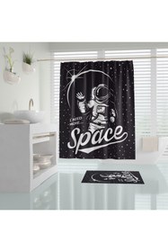 Resim Tropikhome Uzay Desenli Siyah Dijital Baskı Solma Yapmaz Su Geçirmez Polyester Kumaş Banyo Perdesi Chalka Hdiye 