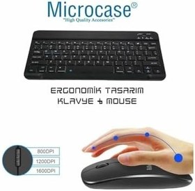 Resim Microcase Samsung Galaxy Tab S10 Lite için Bluetooth Klavye (TR Sticker) + Bluetooth Mouse + Tablet Standı - AL2765 