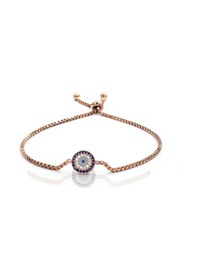 Resim Brezza Lusso Jewelry Nazar Bocuk Asansör Kilitli Gözlü Kadın Gümüş Bileklik Rose 