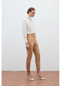 Resim Sateen Yüksek Bel Pantolon - Camel-131563 Camel 