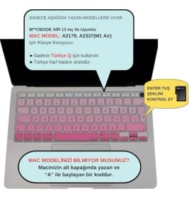 Resim Air Klavye Koruyucu Ultra Ince A2337 A2179 M1 Çip Uyumlu Türkçe Q Silikon Yıkanabilir Koruyucu Stiker Film Pembe 