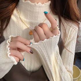 Resim Kadınlar İçin Dar Kesim Fransız Yaka Kazak - Şık Fırfırlı Yaka & Uzun Kollu Kışlık Kazak, Kore Esintili Tunik Üst, Elde Yıkanabilir Sonbahar/Kış Katman Parçası (Düz Siyah) 