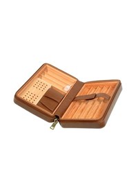 Resim Cohiba Dahili Çakmak Kahverengi Deri Puro Taşıma Çantası & Seyahat Humidoru - Tr9767 