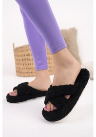 Resim Modafrato Havlu Çapraz Kadın Ev Terliği Kışlık Terlik Ses Yapmaz 001 