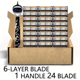 Resim 6 Katmanlı Bıçaklı Tıraş Makinesi 24 Değiştirilebilir Baş ile - Üstün Paslanmaz Çelik, Cilt için Güvenli, Klasik Erkek Yüz Tıraş Aracı, Tıraş Malzemeleri | Şık Tıraş Makinesi Tasarımı | Dayanıklı Tıraş Başlığı, Tıraş Malzemeleri 