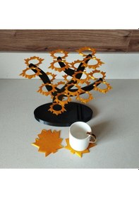 Resim Akçaağaç Dekoratif Kahve Kapsül Standı Ve 2 Adet Bardak Altlığı-çift Taraflı Kullanım-37 Mm Ve 46 Mm Kapsül Uyumlu-mavi Sarı 