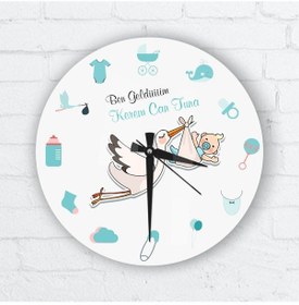 Resim Kişiye Özel İsimli Erkek Bebek Cam Duvar Saati 27 Cm. Çok Renkli 