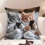 Resim Modern Bohemian Kısa Peluş Yastık Kılıfı 45.72x45.72 cm - Canlı Kedi & Akıllı Telefon Tasarımı, Fermuarlı, Sadece Elde Yıkama, Oturma Odası, Yatak Odası ve Fotoğraf Stüdyosu Dekoru, Sevimli Yastıklar, Rahat Ev Aksesuarları, Yumuşak Dokulu Bitim, Sanatsal Dekor, Dayanıklı Malzeme, Dekoratif Yastık Kılıfı, Boho Tutkunlar İçin 