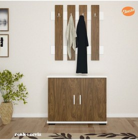 Resim Modilayn Ard-117 Askılıklı Ayakkabı Dolabı Portmanto Ayakkabılık Raflı Ayakkabılık Vestiyer Takımı Ceviz-beyaz 