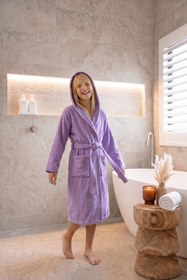 Resim CottonVerse Genç & Çocuk Kapşonlu Bornoz - %100 Pamuk, Unisex Lila - Lila / 15-16 Yaş 