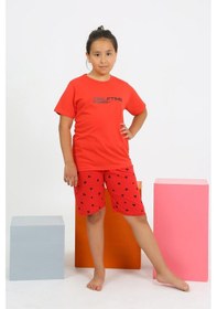 Resim Akbeniz Kız Çocuk Şortlu Kısa Kol Penye Pijama Takım 20431 Kırmızı 