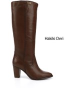 Resim GÖNDERİ(R) Kadın / Kız Kahve Antik Sivri Burun Kalın Topuklu Hakiki Deri Çizme 
