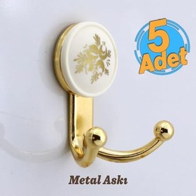 Resim Badem10 Misket 5 Adet Gold Vestiyer Dolap Askılık Askılığı Duvar Banyo Mutfak Elbise Kıyafet Askısı Altın 