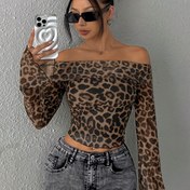 Resim Kadınlar için Yeni Şık Uzun Kollu Üst, Modaya Uygun Leopar Desenli ve Omuz Düşük Tasarımlı, Trend Kombinler, Dış Mekan, Alışveriş ve Günlük Kullanım için Mükemmel, Cilde Uygun. 