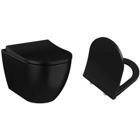 Resim VitrA S60 Kanalsız Mat Siyah Asma Klozet + VitrA Slim Yavaş Kapanır Kapak 