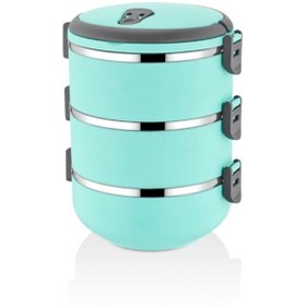 Resim MİMOZA PARK 3 Katlı Sızdırmaz Yemek Termosu Sefer Tası Saklama Kabı 1,8 Litre %100 Yerli Ürün Turkuaz Paslan 