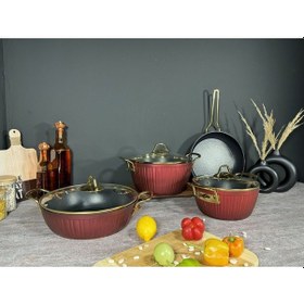 Resim 7 Parça Yanmaz Yapışmaz Granit Tencere Seti-9040188990169 