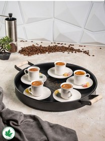 Resim Lin Metal 37cm Yuvarlak Tepsi Ahşap Kulplu Kaktüs Baskılı - Siyah 