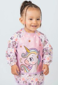 Resim flandoly Unicorn Temalı Pembe Sıvı Geçirmez Uzun Kollu Mama Ve Aktivite Önlüğü Su Geçirmez Bebek Önlük 