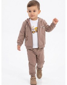 Resim Toontoy Kids Toontoy Erkek Çocuk 3'lü Eşofman Takımı Uzun Kollu Bisiklet Yaka Nakışlı T-shirt - Kapüşonlu Fermuarlı Hırka- Beli Paçası Lastikli Eşofman Altı 25044 Koyu Kahverengi 