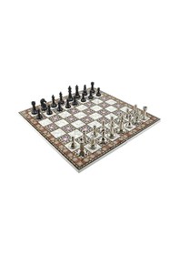 Resim Gifthome Premium Black Metal Klasik Satranç Takımı Ve Katlanır Sedef Desenli Mdf Tahtası 43x43 Cm. 