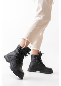 Resim Asm-083 Siyah Bağcıklı Su Geçirmez Kadın Kar Botu-a Siyah Cilt Siyah 