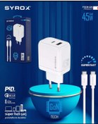 Resim Syrox Gan 45w Pdvhızlı Turbo Şarj Type-c Ve Usb A Çift Girişli Şarj Adaptörü/ Type-c Kablo Set 
