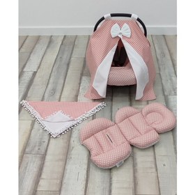 Resim mordesign Ortopedik Puset Minderi, Örtü, Çarşaf ve Bebek Pikesi, 4'lü Set, Pamuklu Kumaş, Puantiyeli 