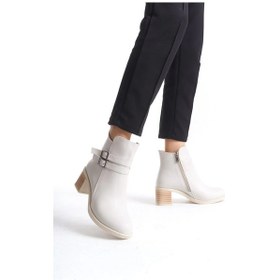 Resim Noemı Tokalı Fermuarlı Ortopedik Taban Topuklu Kadın Bot Ckt - Krem Krem 