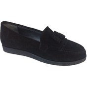 Resim Elegan Kadın Siyah Süet Loafer Püsküllü Babet 