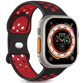 Resim Apple Watch Series 10 42mm Kordon Rainbow Band Siyah Kırmızı 