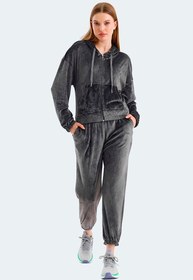 Resim Slazenger VOTE IN Kadın Fermuarlı Kapüşonlu Cepli Koyu Gri Eşofman Takımı 