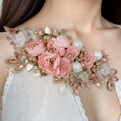 Resim Barok Stil 3D Çiçek Çıkartmaları Sahte İnciler ve Taşlarla - Düğün Elbiseleri, Giysiler ve Saç Aksesuarları için Zarif DIY Dikiş Nakışlı Yama, Çiçek Aplikasyon Süslemeleri 