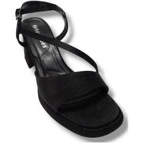 Resim Erbay 402-25 Saten Kalın Topuk Anatomik Kadın Sandalet Siyah 