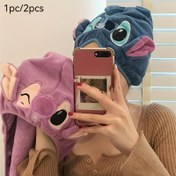 Resim 1 adet Disney Stitch Saç Kurulama Havlusu & Duş Bonesi - Hızlı Kuruyan Mikrofiber, Sevimli Karikatür Tasarımı, Kadınlar için Emici Türban Tarzı Başörtüsü, Anneler Günü İçin Mükemmel Hediye, Banyodan Sonra Aksesuar | Karakter Temalı Aksesuar | Turkuaz Renkli Kumaş 