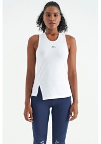 Resim Tommy Life Beyaz Yırtmaç Detaylı O Yaka Sıfır Kollu Standart Kalıp Kadın Spor Atlet - 97256 Beyaz 