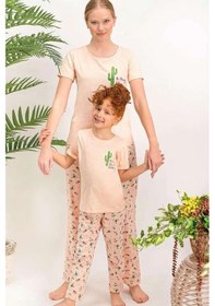 Resim Arnetta Kız Çocuk Kısa Kollu Bisiklet Yaka Kaktüs Desenli Pijama Takım SOMON 