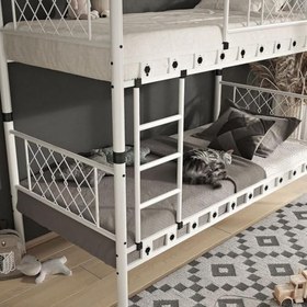 Resim Reyo Metis Genç Çocuk Yatak Odası Metal Beyaz Ranza 90x190 