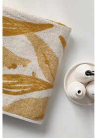 Resim Yaprak Desen İpliği Boyalı Hardal Banyo Havlusu -yüksek Su Emici, Yumuşak, 90x150cm-%100 Pamuk Hardal Hardal 