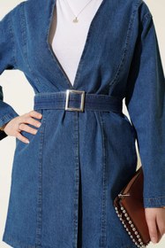 Resim VOLT CLOTHİNG Kemer Tokalı Kuşaklı Kot Kimono 