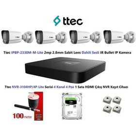 Resim Ttec 2mp Mikrofonlu 4 Kameralı 500gb Disk Tak Çalıştır Hazır Ip Kamera Seti 