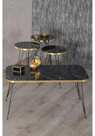 Resim Uslucan Alışveriş Zigon Sehpa Ve Orta Sehpa Kr Set Siyah Ayak Altın Bendir Tel Çok Renkli 