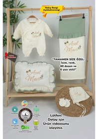Resim Gros Shop Müslin Yeni Doğan 4katlı Organik %100pamuk Kişiye Özgü Nakışlı Hastane Çıkış Seti Güllü Model-5 Ekru-1 