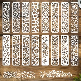 Resim 16 Parça Botanik Dantel Duvar Şablonları - Yeniden Kullanılabilir Çiçekli Şablonlar, Zarif Dantel Desenleri, Duvar Boyama, Mobilya, El İşleri İçin - Boya, Kalem, Şablonlarla Uyumlu - Ev Dekoru, Düğün, Parti Süslemesi - Dayanıklı ve Kolay Temizlenebilir, Boyama Şablonları, El İşi Malzemeleri, Vintage 