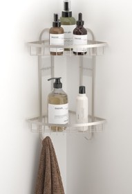 Resim Teknotel YAPIŞKANLI 2 KATLI KANCALI BANYO KÖŞE RAFI SATEN ST307 